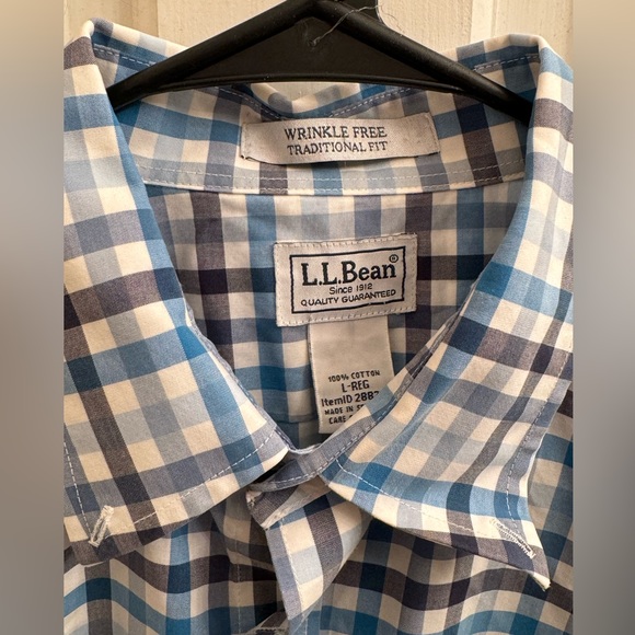 Men’s LL Bean Blue Plaid Button Down Size L Wrinkle Free Traditional Fit - Picture 3 of 3